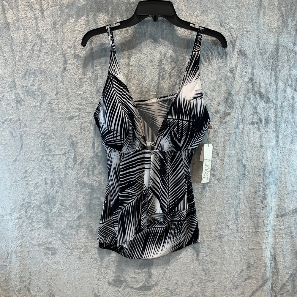 Beyond Control Womens Black White Palm Print Tankini Swim Top LXGA24402 Size 14
